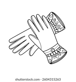 A line art gloves illustration of a coloring page 