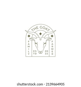 line art of goat with badge logo vector illustration design, goat monoline logo vector illustration design inspiration