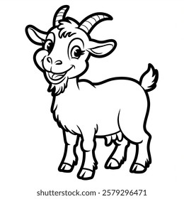 A line art goat illustration of a coloring page