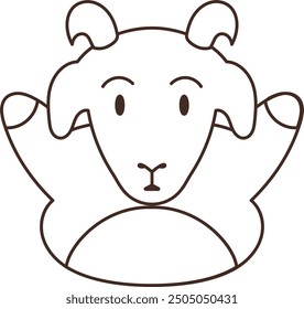 Line Art Goat Illustration with Simple Lines and Happy Expression