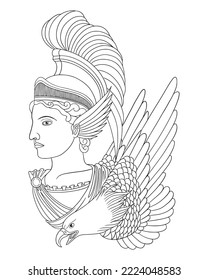 Line art of goddess athena and eagle drawing vector Illustration
