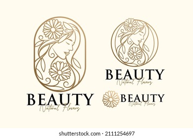 line art gold beauty logo template