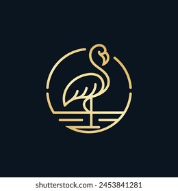 line art gold flamingo logo vector elegant and luxury design
