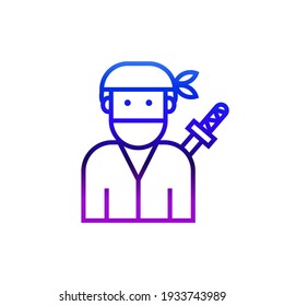line art gradient ninja icons carrying swords, pictograms for simple symbols of characters