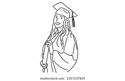 line art of graduation students vector illustration