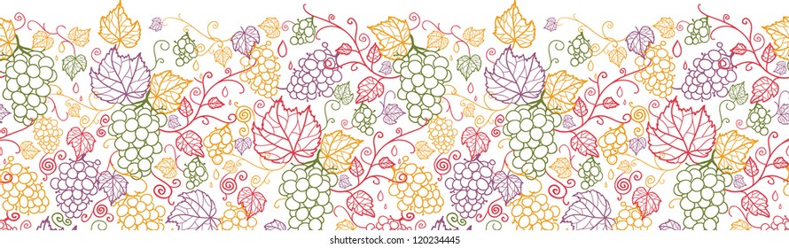 Line art grape vines horizontal seamless pattern background