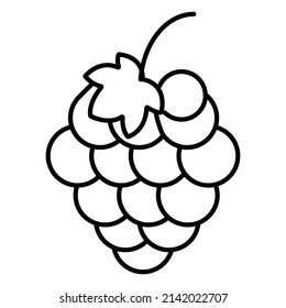Line art Grapes icon with leaf 