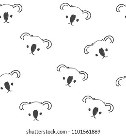 Line art graphic koala head seamless pattern, cute animal fashion print, wrapping paper design