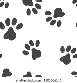 Line art graphic pows head seamless pattern, cute animal foot fashion print, wrapping paper design