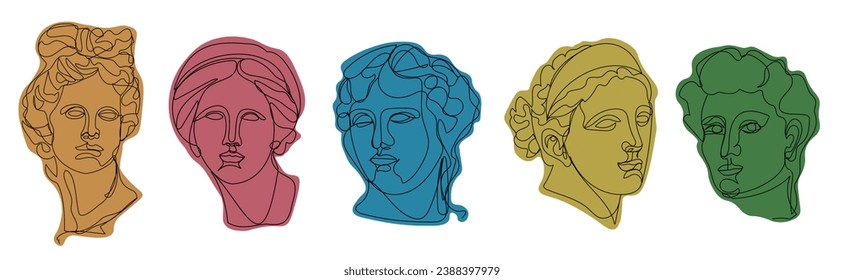 Line art Greek sculptures set