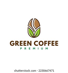 Line Art Green Coffee Logo Design Vector