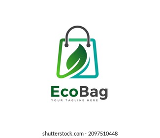 line art green eco leaf bag logo template illustration inspiration