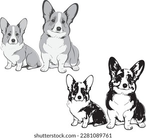 Line art and Greyscale Corgi Set