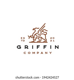 Line Art Griffin Vector Illustration Logo Design Template