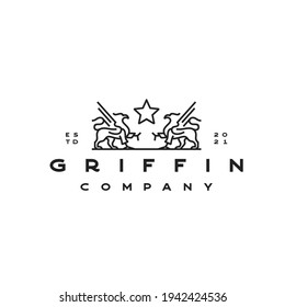 Line Art Griffin Vector Illustration Logo Design Template