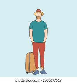 line art group of friends female traveler carrying a suitcase Tourists travel abroad. Relax. Travel is a concept. Hand drawn.
simple line cartoon