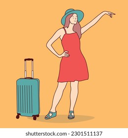 line art group of friends female traveler carrying a suitcase Tourists travel abroad. Relax. Travel is a concept. Hand drawn.
simple line cartoon