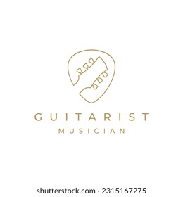 Line art Guitar headstock and guitar pick logo design inspiration