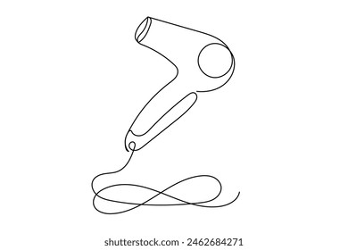 Line Art Hair Dryer Icon. One Continuous Outline Hair Dryer Drawing. Editable Vector Thin Outline Stroke Curve Contour. Domestic House Support Service Item Object Icon. Hair Dryer Simple Contour. 