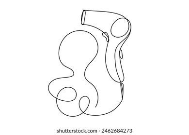 Line Art Hair Dryer Icon. One Continuous Outline Hair Dryer Drawing. Editable Vector Thin Outline Stroke Curve Contour. Domestic House Support Service Item Object Icon. Hair Dryer Simple Contour. 