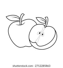 La línea de arte de la fruta de manzana a medio cortar
