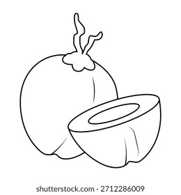 A arte da linha do fruto do coco meio cortado