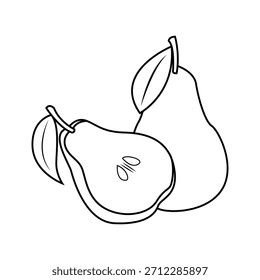 The Line Art of Half Cut Pear Fruit