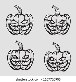 Line Art Halloween Pumpkin with different eyes icon set