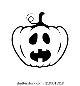 Line art Halloween pumpkin. Jack o Lantern. Happy Halloween pumpkin icon isolated on white background. Outline design element for logo, poster, emblem, greeting card. Vector illustration