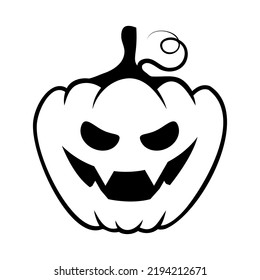 Line art Halloween pumpkin. Jack o Lantern. Happy Halloween pumpkin icon isolated on white background. Outline design element for logo, poster, emblem, greeting card. Vector illustration