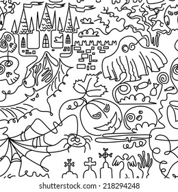 Line art Halloween seamless pattern