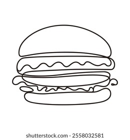 Line Art of a Hamburger with Continuous Line Drawing