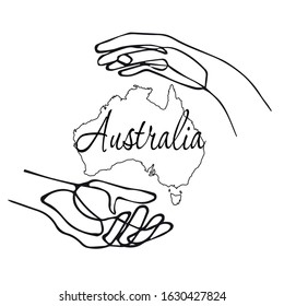 Line art hand with Australia map vector illustration