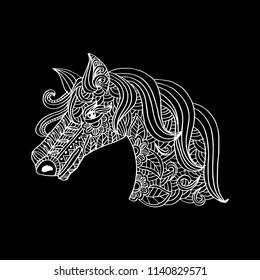 Line art hand drawing head of horse.