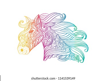 Line art hand drawing head of horse.