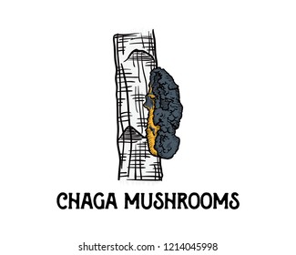 Line Art Hand Drawing Vector Chaga Mushrooms on the Logs Sign Symbol Icon Logo Template Design Inspiration