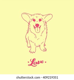 Line art hand drawing vector corgi puppy 