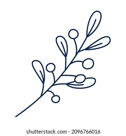 Line art hand drawn branches with leaves and berries on white background. Botanical design elements. Monochrome floral vector illustration.