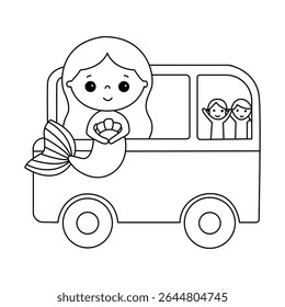 line art hand drawn coloring page mermaid set line artwork