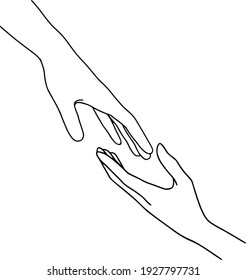 Line art hand. Hand drawn female hands. Vector Illustration gesture. Woman hand isolated. Minimalism hand icon. Female line drawing. Realistic Gesture. 
