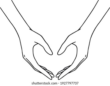 Line art hand. Hand drawn female hands. Vector Illustration gesture. Woman hand isolated. Minimalism hand icon. Female line drawing. Realistic Gesture. 