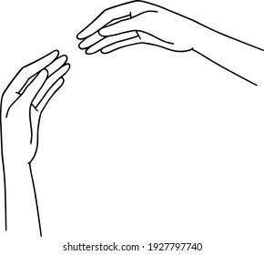 Line art hand. Hand drawn female hands. Vector Illustration gesture. Woman hand isolated. Minimalism hand icon. Female line drawing. Realistic Gesture. 