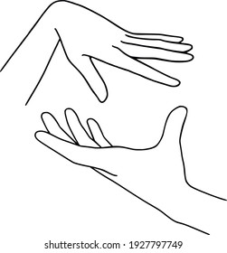 Line art hand. Hand drawn female hands. Vector Illustration gesture. Woman hand isolated. Minimalism hand icon. Female line drawing. Realistic Gesture. 