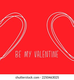 Line art hand drawn half heart red background  Greeting cards Valentines Day  Be my valentine
