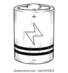 line art hand drawn illustration of a battery