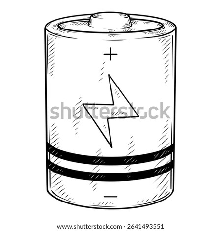 line art hand drawn illustration of a battery