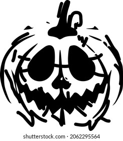 line art hand drawn pumpkin Halloween face scary black and white