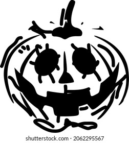 line art hand drawn pumpkin Halloween face scary black and white