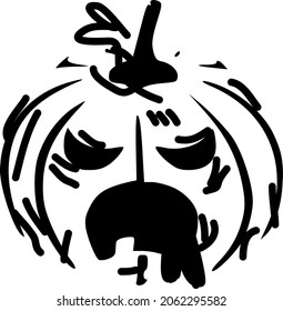 line art hand drawn pumpkin Halloween face scary black and white