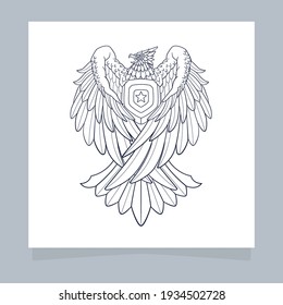 line art hand drawn style garuda eagle illustration for coloring book